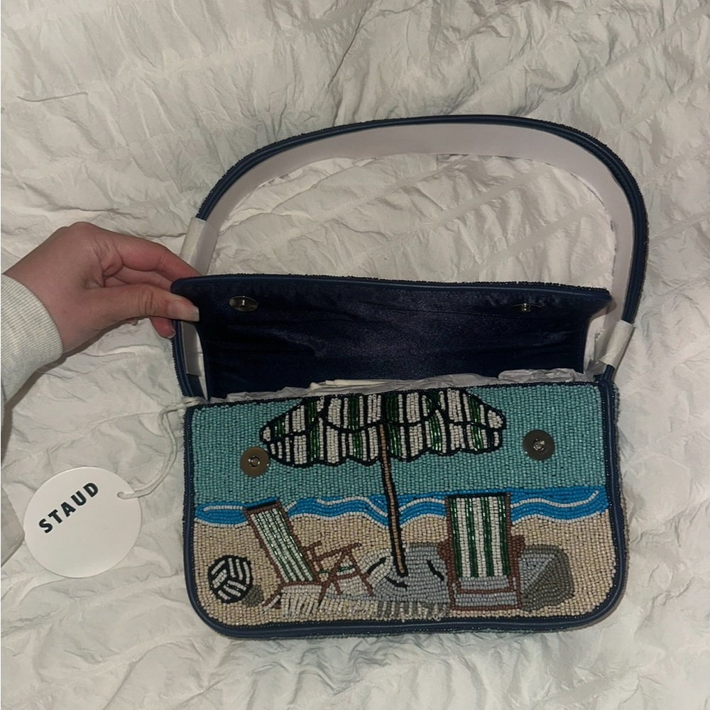 Staud Blue and Green Embroidered Tommy Bag - Picture 4 of 5